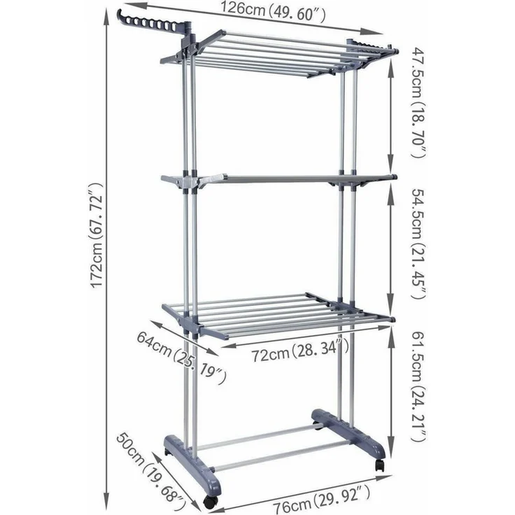 FANNOU Wäscheständer Turm mit 2 Drehbare Flügeln Verstellbarer Hoch 172cm, Platzsparend Clothes Drying Rack mit Rädern für Wohnung, Balkon – Bild 2