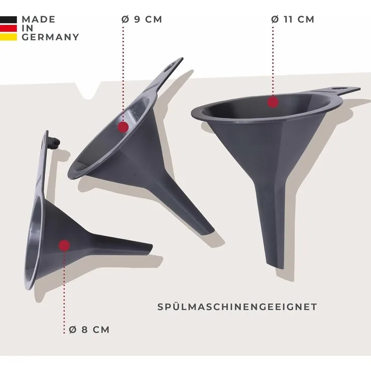 FACKELMANN Trichter Set, Küchentrichter, Universaltrichter, Fülltrichter, Einfüllhilfe