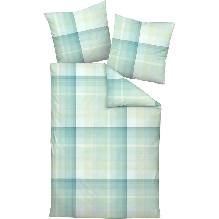 Janine Mako Satin Bettwäsche Milano 45112-06 grün kariert 135x200 – Bild 2