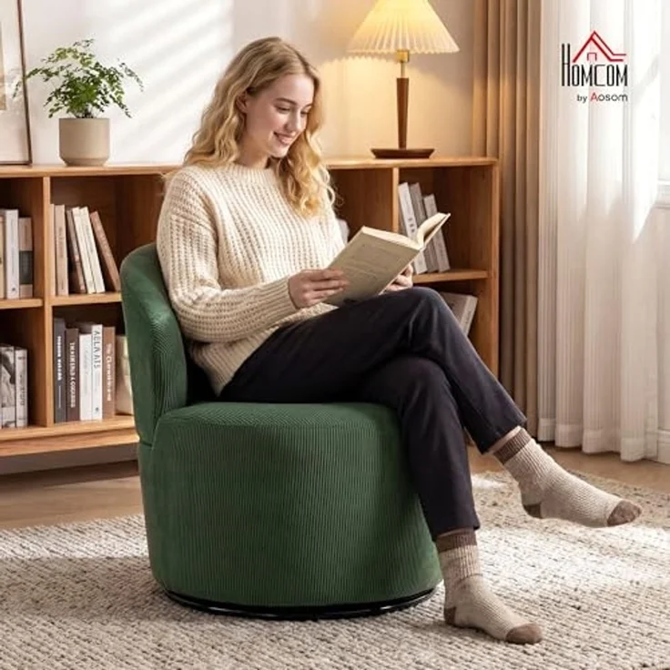 HOMCOM Sessel Breiter Sitz Relaxsessel (Moderner Polstersessel, 1-St, Relaxsessel), 360° drehbar, Cordstoff, ergonomisch – Bild 2