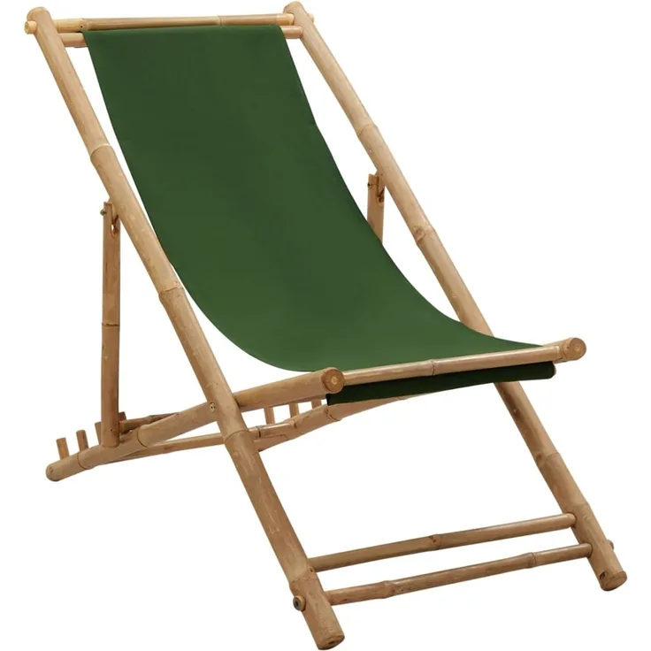 Liegestuhl, Sonnenliege Bambus und Canvas Grün
