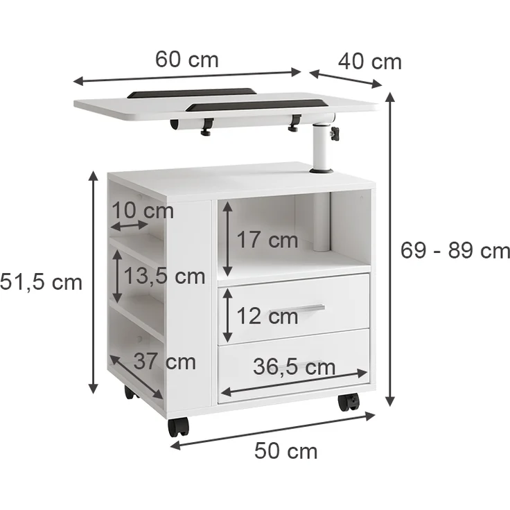 Nachttisch Bora Weiß 60 x 69 cm mit 2 Schubladen Vicco – Bild 3