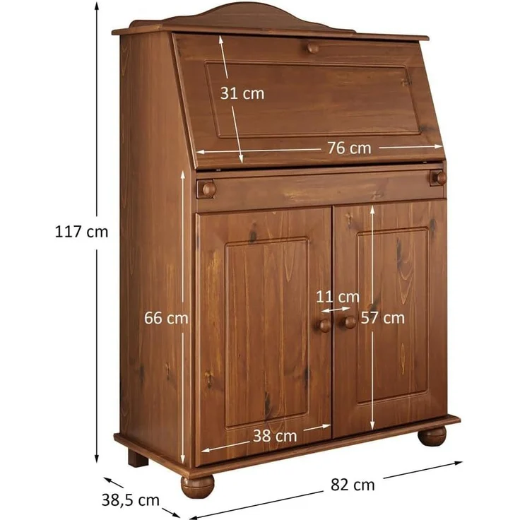 IDIMEX Sekretär DAVID, Schreibtisch Landhausstil aus Massivholz mit Stauraum Kastanie Finish – Bild 3