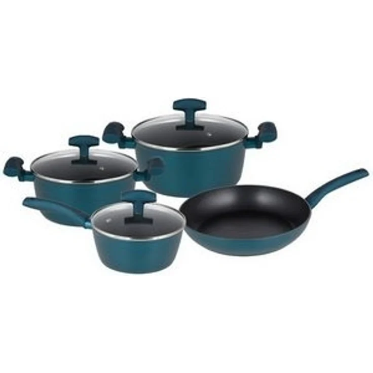 Michelino Nora 7 teiliges Kochtopf-Set mit Glasdeckeln inkl. Pfannenschutz - Petrol – Bild 4