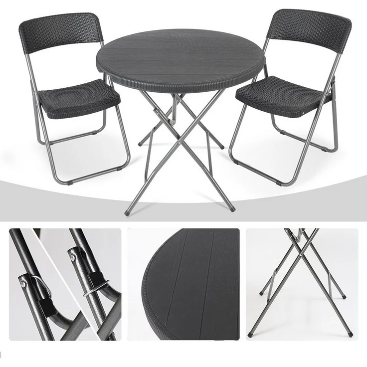 Sekey Balkonset Balkonmöbel Set 2 Personen Platzsparend Balkonset aus Polyrattan, (3-tlg), Gartentisch und 2 Gartenstuhl Klappbar Gartenmöbel für Balkon Terrasse – Bild 3