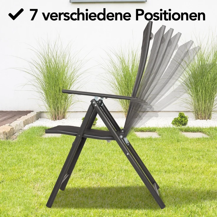 Brixy Gartenstuhl - 4 Stück - 7 verstellbare Ständer - Zusammenklappbar - Garten oder Balkon - Wetterfest - Textilien - Schwarz – Bild 3