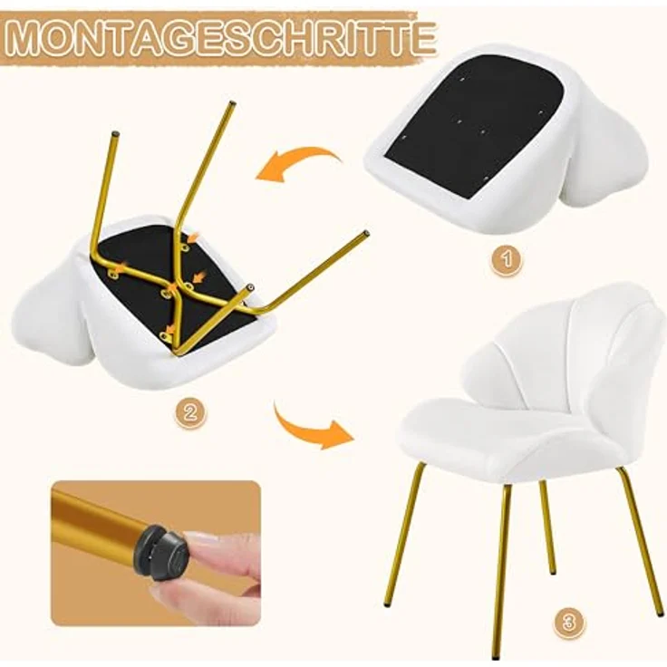 Yaheetech Sessel Loungesessel in Muschelform, Ohrensessel modern, Polsterstuhl mit Metallbeinen, Polyester, für Wohnzimmer/Schminktisch/Schlafzimmer, Weiß – Bild 10