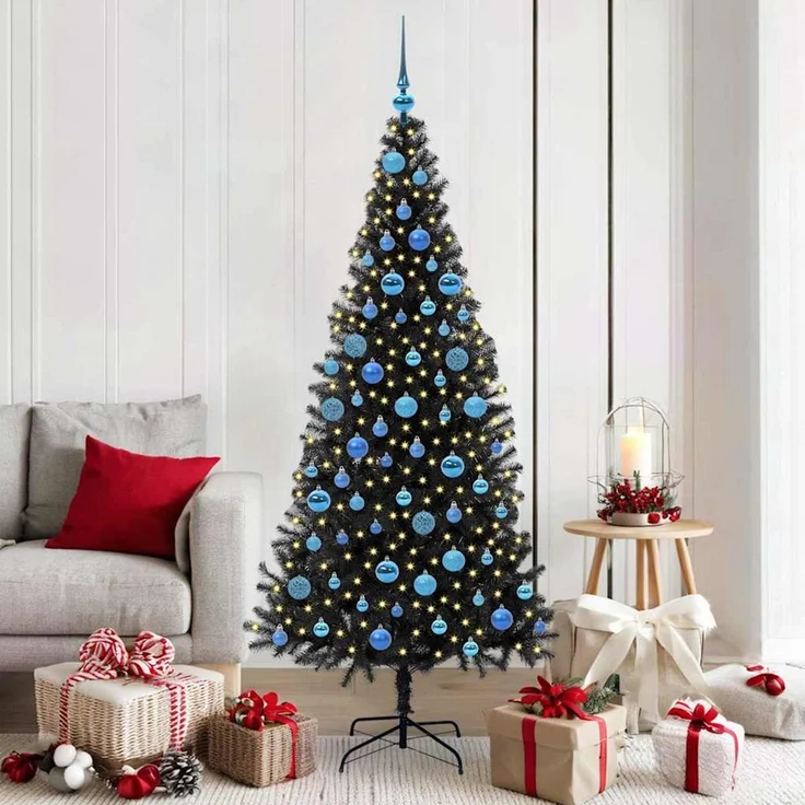 vidaXL Weihnachtsbaum mit LED-Beleuchtung Schwarz 180 cm PVC und Stahl 3396485 – Bild 1