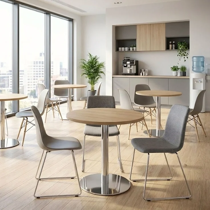 bümö Besprechungstisch, Esstisch groß, Tisch rund 100x100 cm in Nussbaum, Gestell: graphit - großer Rundtisch für 2 Personen mit Holz-Platte, Säule aus Metall, Konferenztisch, Bistrotisch, STF10-N-G – Bild 9