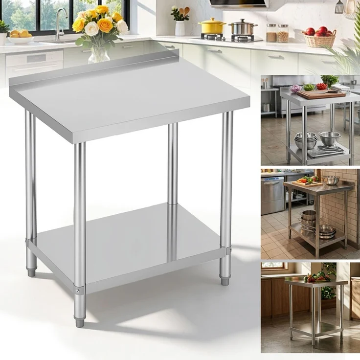 Home Nature Wohnkonzept Edelstahltisch Arbeitstisch Grilltisch Outdoor Küchentisch mit Ablagefläche, stabil bis 90 kg, 60 x 90 x 90 cm – Bild 3