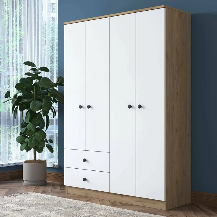 Dmora Großer Kleiderschrank Acanto, Schlafzimmermöbel, Schrank, Garderobe, 120x43 h170 cm, Walnuss und Weiß – Bild 2