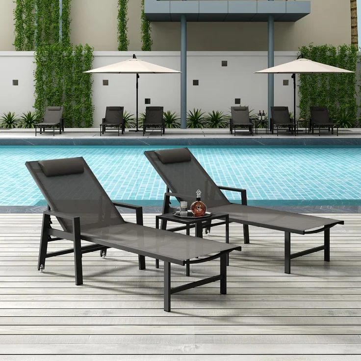 Mucola 2x Sonnenliege und Gartentisch Aluminium Gartenliege 200KG & Rollen wetterfest Teslin Klappliege Camping Terrassentisch – Bild 2