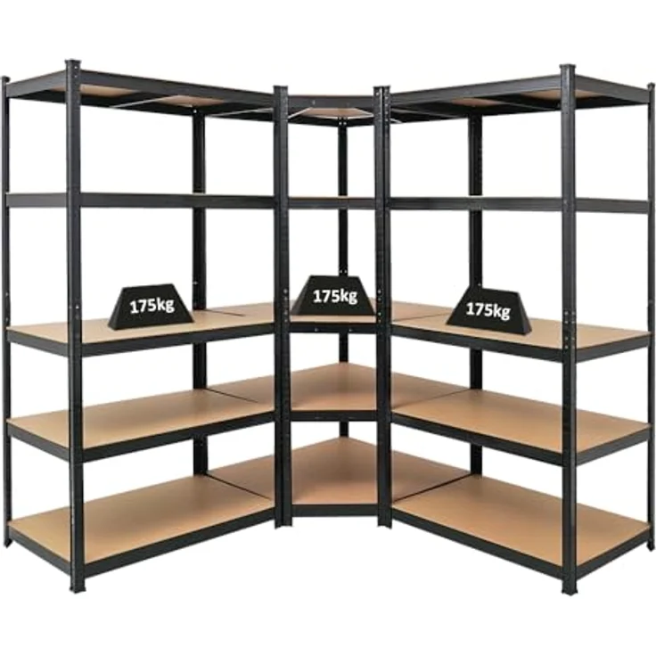 PROREGAL Mega Deal Eckregal Ragnar 1x: 180 x 90 x 60 cm | Taurus 2X: 180 x 90 x 60 cm Schwarz Fachlast 175kg, Kellerregal, Steckregal, Garagenregal, Lagerregal – Bild 2