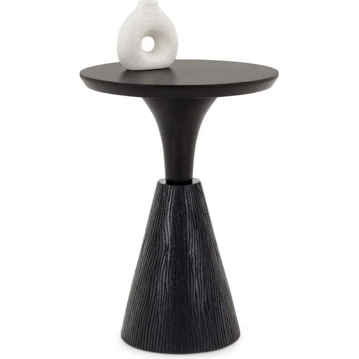 IDIMEX Beistelltisch BHIMA, Couchtisch rund 40 cm aus Mangoholz, skulpturales Design Schwarz – Bild 1