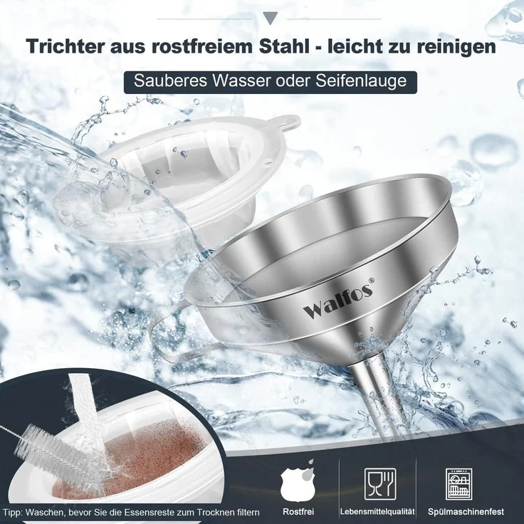 Walfos Trichter Edelstahl 200 Mesh Filter Jam Straining 2 abnehmbaren Sieben – Bild 7