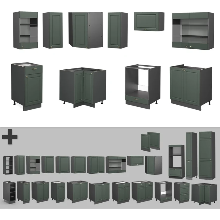 Eckküche Fame-Line Grün-Gold Landhaus/Anthrazit 190 x 46 cm ohne Arbeitsplatte Vicco – Bild 6