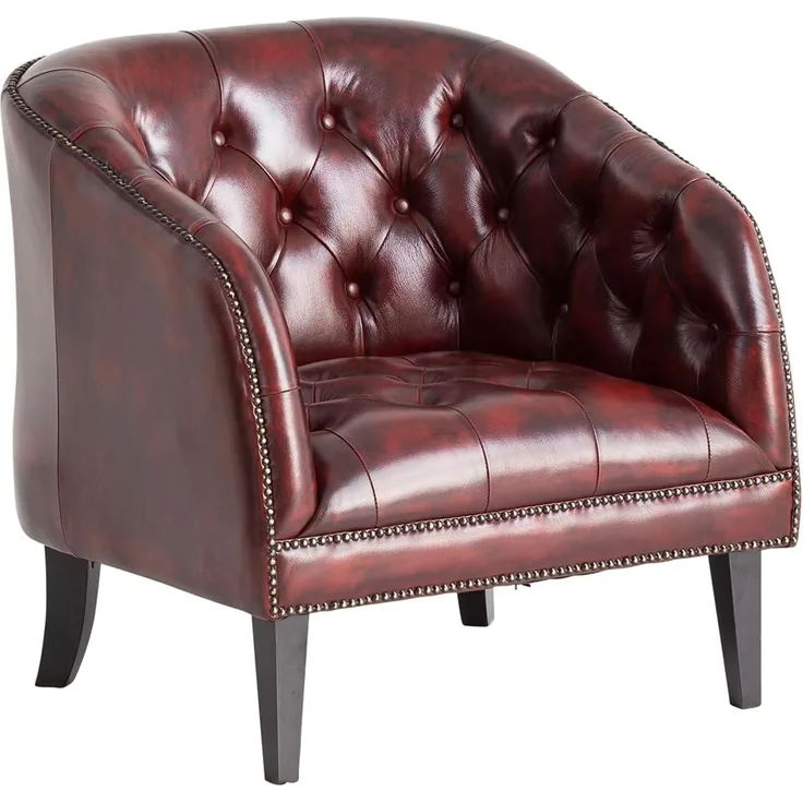 Chesterfield Sessel Echtleder antik rot 76x76x76 cm Woodkings Oakland Retro Clubsessel Wohnzimmer Büro Herrenzimmer Lounge