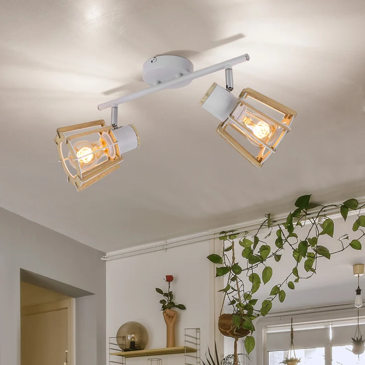 Spotleuchte, 2 Flammig, Landhausstil, Holz, natur, L 36cm – Bild 2