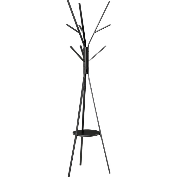 Garderobenständer 45x45x180 cm in Schwarz, Metallgestell mit MDF-Ablage und 8 Haken – Bild 2