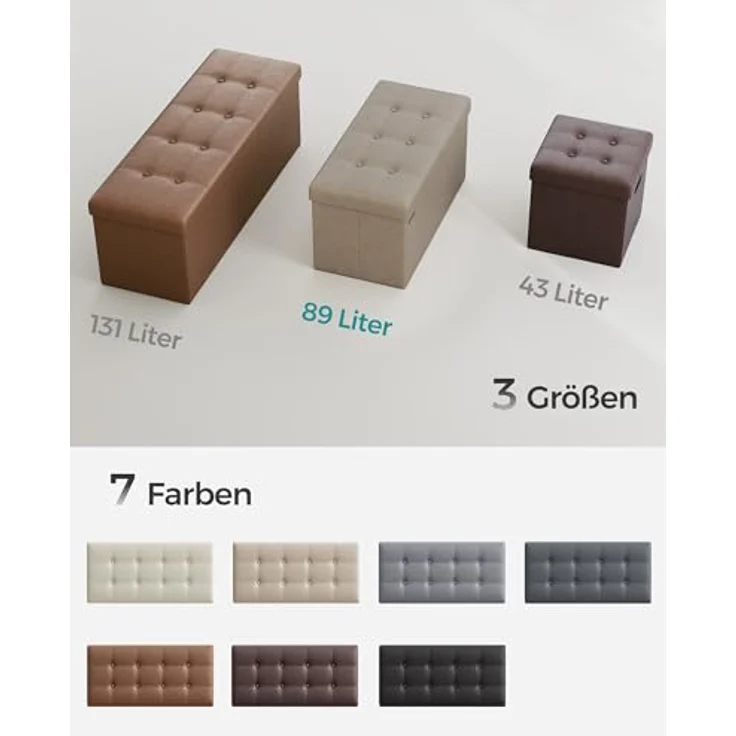 Songmics Sitzhocker Sitztruhe, Sitzbank, Holzwerkstoff, Helltaupe, 76L cm – Bild 9