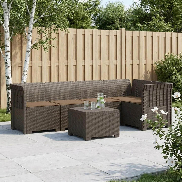 vidaXL 5-Sitzer Gartensofa mit Kissen Rattan-Look PP Hellgrau 3444084 – Bild 1