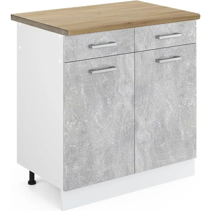 Vicco Küchenunterschrank R-Line, Beton/Weiß, 80 cm, AP Eiche