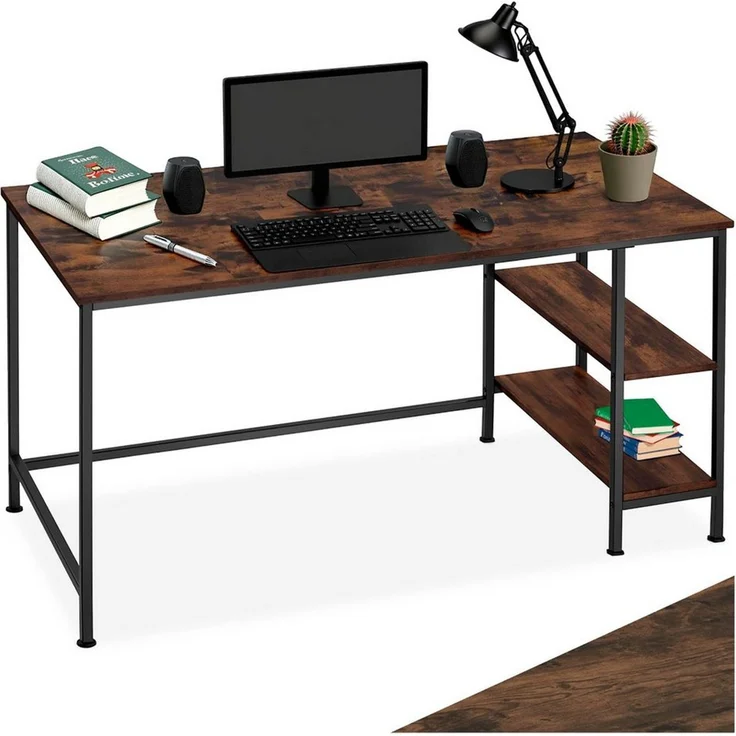 tectake Schreibtisch Computertisch Donegal 140x60x76,5cm (1-St, 1 tlg), Schnörkelloser Schreibtisch im beliebten Industrie-Design – Bild 1