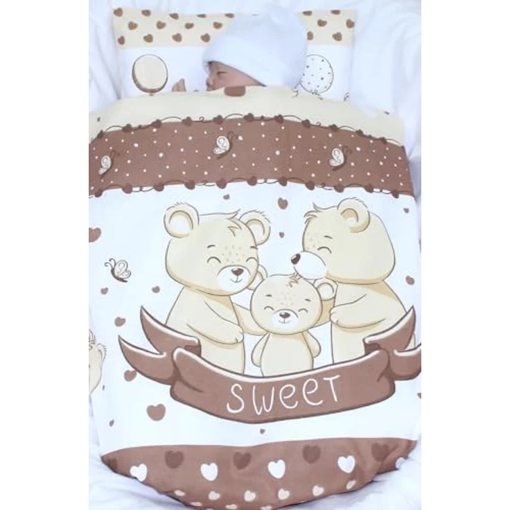 Kinderwagenset Baby Bettwäsche für Kinderwagen Bezüge Decke Kissen 2-4 tlg (Braun, 2 tlg) – Bild 2