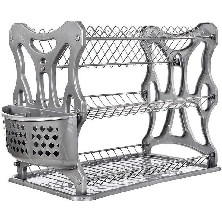 DanDiBo Abtropfgestell Geschirr 3 Etagen Abtropfständer 72434 Abtropfkorb Abtropfgitter Abtropfschale Tellertrockner mit Untersetzer und Besteckkorb