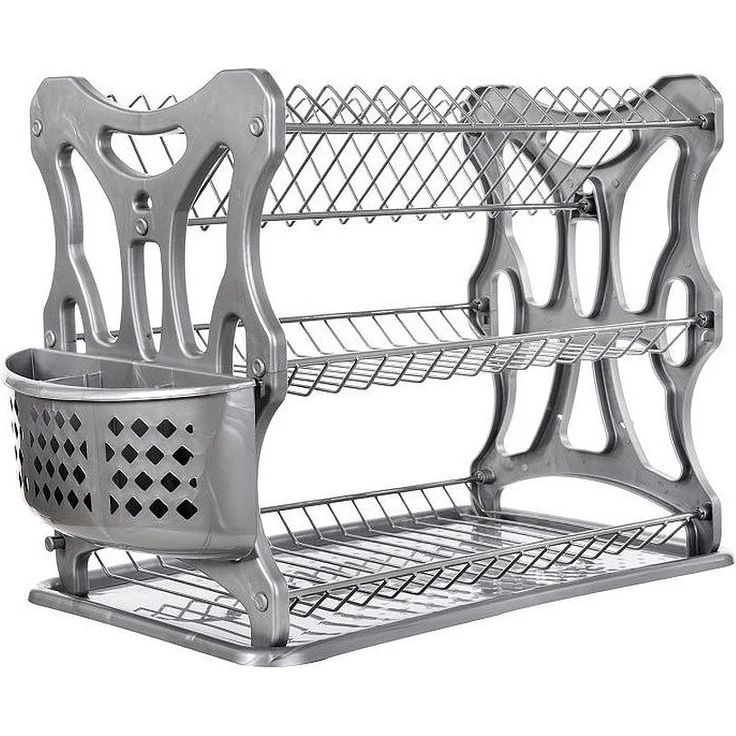 DanDiBo Abtropfgestell Geschirr 3 Etagen Abtropfständer 72434 Abtropfkorb Abtropfgitter Abtropfschale Tellertrockner mit Untersetzer und Besteckkorb – Bild 1