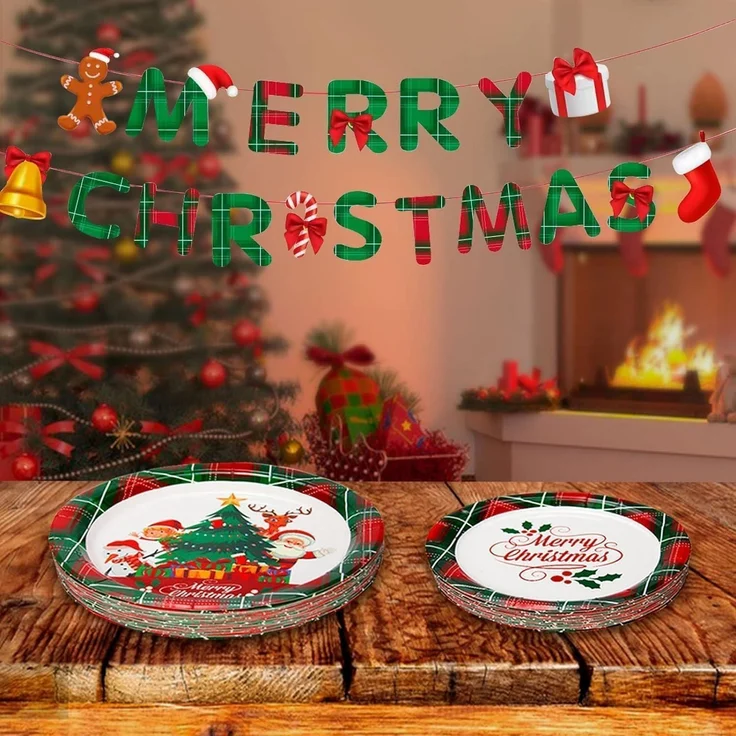 Weihnachtspapier Partygeschirr 114-teilig für 24 Gäste - Dekoration Santa Claus – Bild 4
