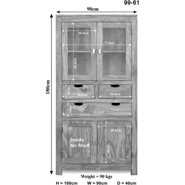 Schrank Akazie 90x40x180 white stone getüncht NATURE WHITE #61 – Bild 5