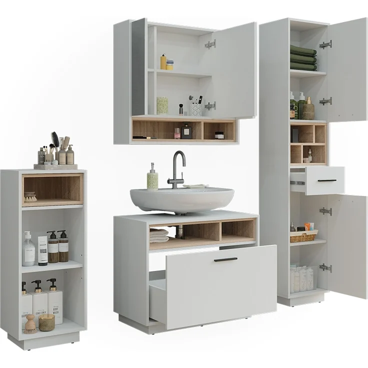 Badmöbel-Set Beatrice Weiß/Sonoma 4-teilig Vicco – Bild 5