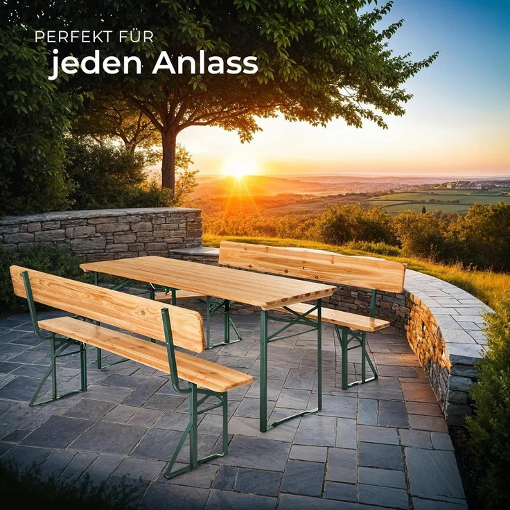 tectake® Bierzeltgarnitur mit Lehne, Biertisch Klapptisch mit 2X Sitzbank mit Lehne, Gartenmöbel Set, Camping Zubehör, Klapptisch Esstisch, Camping Tisch faltbar, Balkontisch, Campingtisch klappbar – Bild 8