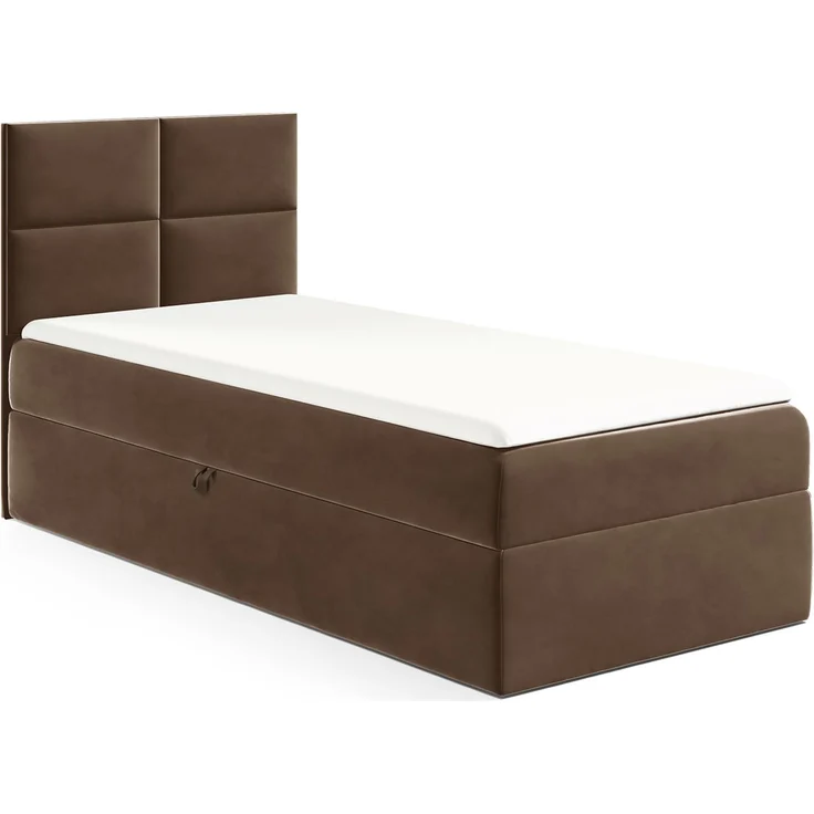 MEBLINI Kinderbett mit Bettkasten MINO 3 100x200 Links – H3/Braun Samt Gepolstert Einzelbett mit Matratze - Polsterbett mit Stauraum - Bett mit Kopfteil – Stauraumbett – Bild 1