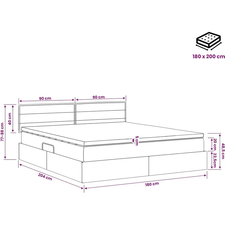 vidaXL Aufbewahrungsbett mit Matratze Hellgrau 180 x 200 cm Samt 3458574 – Bild 12