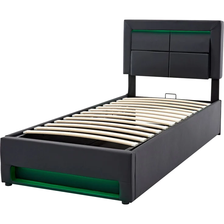 Merax Polsterbett LED Einzelbett 90x200cm mit USB-Anschluss und hydraulischem Stauraum, schwarz – Bild 9