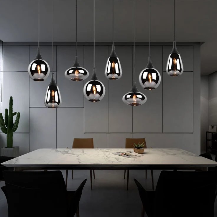 Hängeleuchte, Metall schwarz, Glas chrom bedampft, H 150 cm – Bild 6