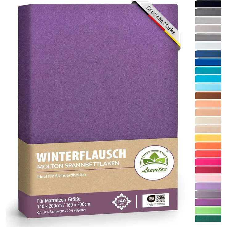 leevitex® Spannbettlaken für kalte Nächte – angenehm weich, passgenau, farbstark & pflegeleicht, Thermo-Fleece, Gummizug: Rundum, (1 Stück), OEKO-TEX zertifiziert, hautfreundlich, 40 cm Steghöhe, elastisch – Bild 1