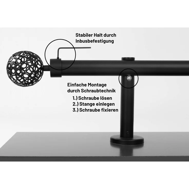 Deco-Raum® Deco-Raum Gardinenstange 25mm 1-läufig Kugel | Länge: 310cm | Material: metall | Farbe: Schwarz-matt – Bild 3