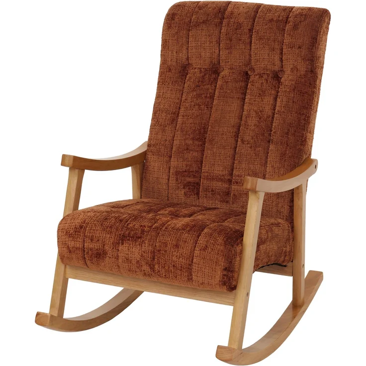 Schaukelstuhl HWC-K10, Relaxsessel, Holz FSC® Stoff/Textil Chenille (465g/m²) ~ terrakotta, Gestell natur – Bild 9