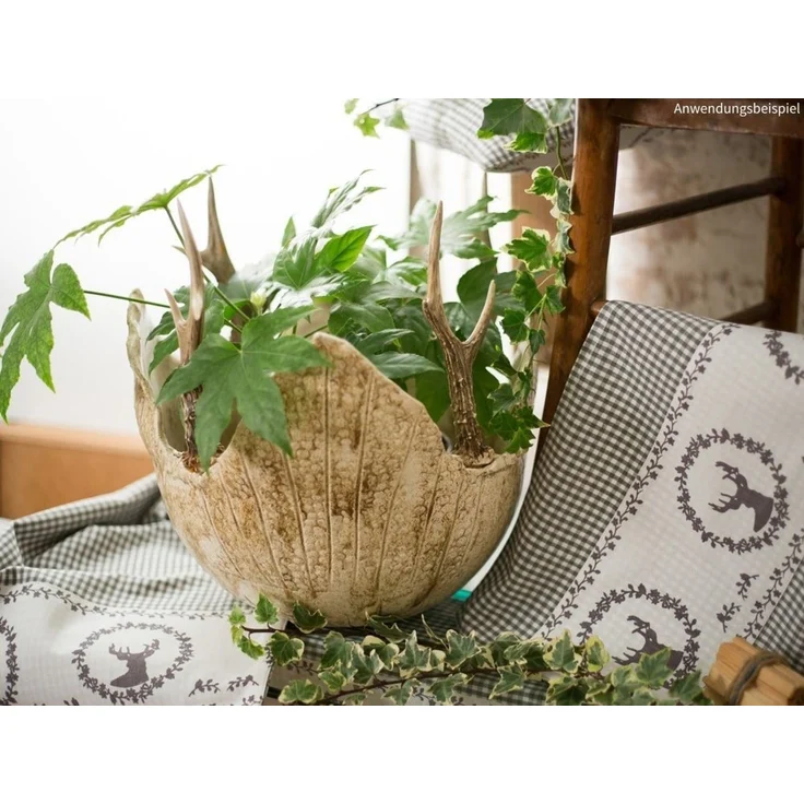 matches21 HOME & HOBBY Vorratsdose Brotkorb aus Stoff RESI Grau, kariert mit Hirsch Druck, in 20x20 cm, Textil, (1-tlg), Wiederverwendbar & Waschbar bis 30 Grad – Bild 3