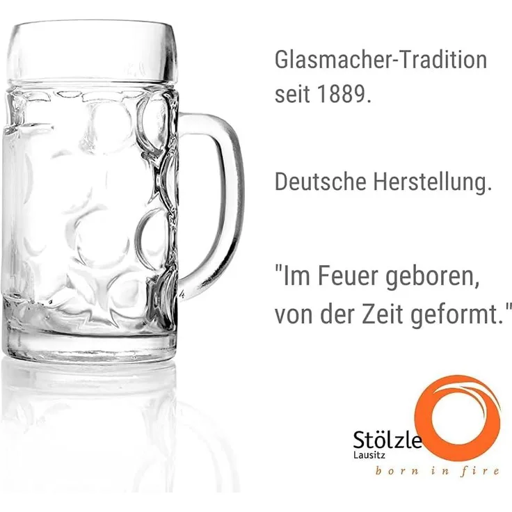 Stölzle Oberglas Bierkrug ISAR / 2er Set Bierkrüge 1 Liter/Stabiler Bier Krug/Maßkrug aus Soda Lime Glas/Bierglas 1L Spülmaschinengeeignet 500 00 53