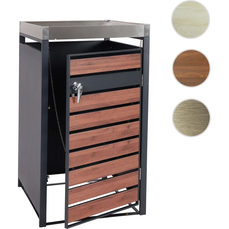 1er Mülltonnenverkleidung mit Pflanzkasten HWC-J81, erweiterbar, 125x68x80cm Metall 31kg, anthrazit ~ Kirsche-Holzoptik – Bild 10
