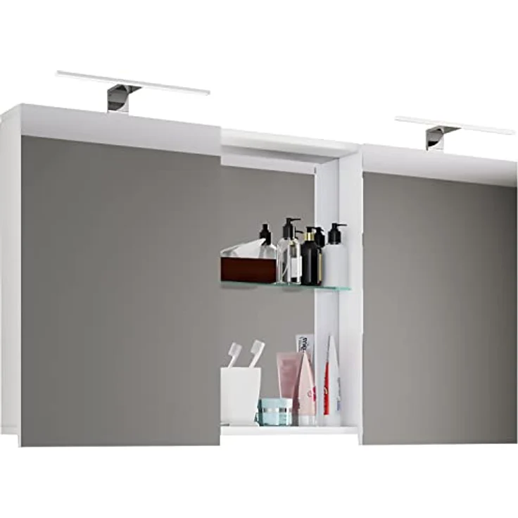 MID.YOU VCM Budasi Spiegelschrank, Weiß, Holzwerkstoff, 112x59x12 cm, mit Drehtüren für das Badezimmer – Bild 4