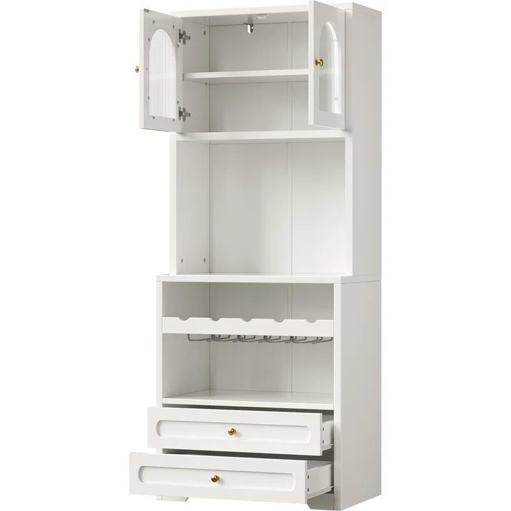 Hochschrank mit Glastüren, LED-Beleuchtung per App & Weinregal, 70x40x180 cm, Weiß – Bild 3