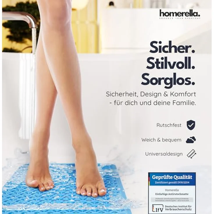 Homerella Badematte rutschfest Hautsensitiv 88x39cm, INKL. AUFHÄNGUNG, Antirutschmatte Badewanne BPA frei, Duschmatte schimmelresistent & maschinenwaschbar – Bild 3
