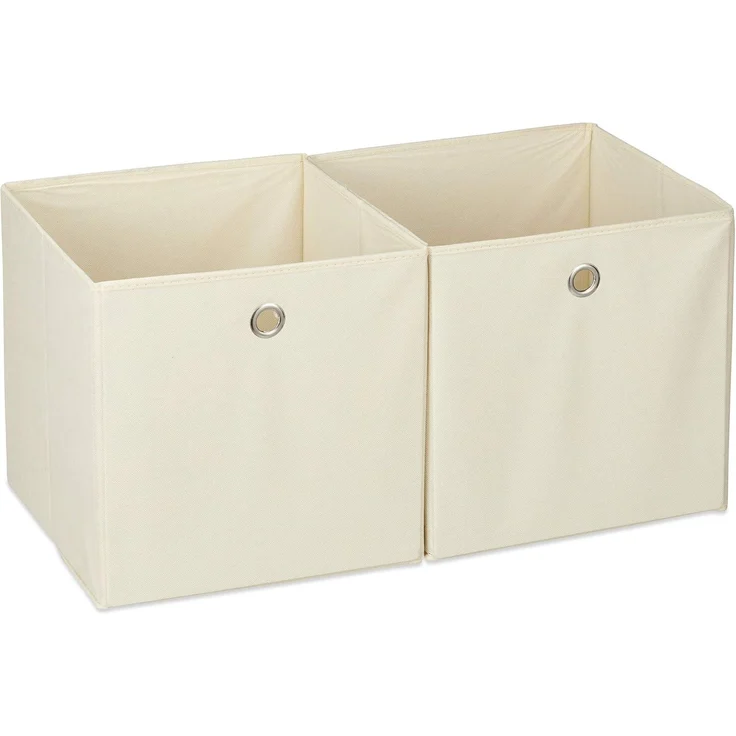 Relaxdays Aufbewahrungsbox Stoff 2er Set, quadratisch, Aufbewahrung für Regal, Stoffbox in Würfelform 30 x 30 x 30 cm, beige