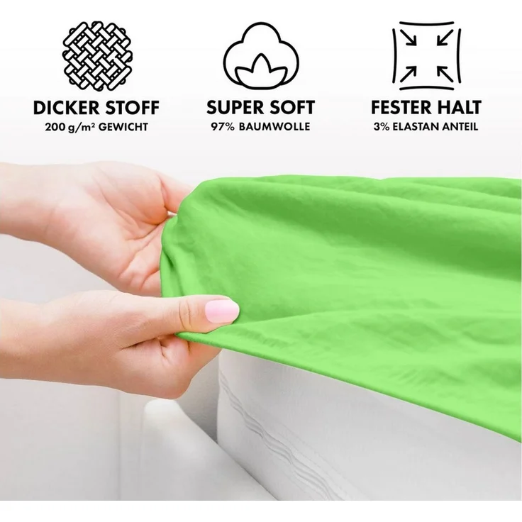 Jacobson Spannbettlaken PREMIUM 200 g/m² Jersey aus 97% Baumwolle & 3% Elasthan, Extra dichtes Bettlaken mit maximalem Halt – Bild 3