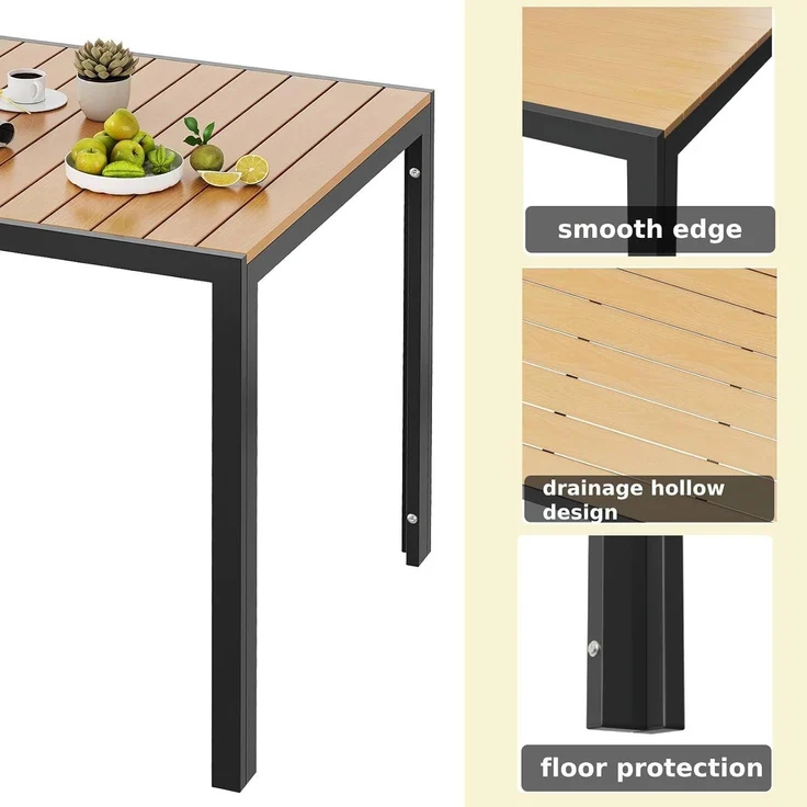 Clevich Wetterfester Gartentisch 75x75 cm, Quadratisch aus Aluminium mit WPC Tischplatte,Outdoor Esstisch für Balkon und Terrasse, pflegeleicht und langlebig, Schwarz+Teak – Bild 6